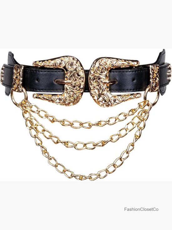 Elastic Waist Chain Belt with Pearl & Double Buckle Design main image 7